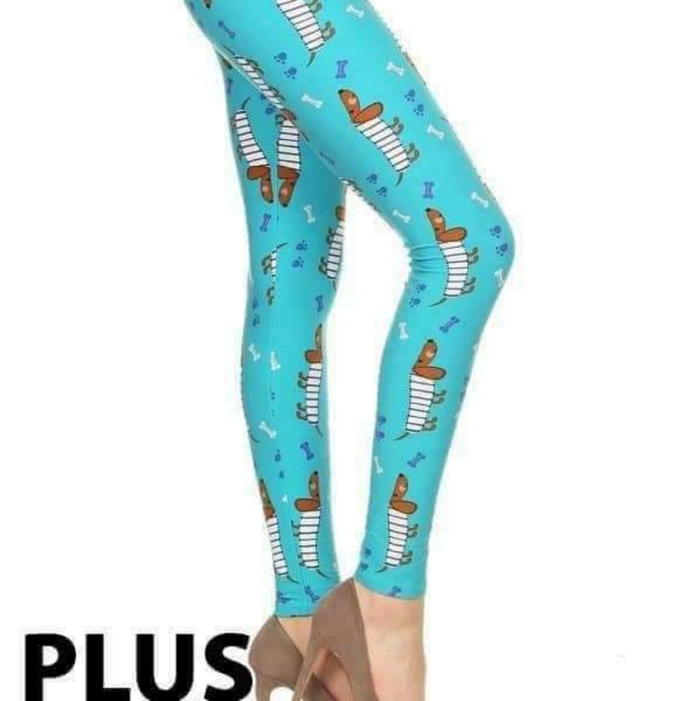 Plus Teal Cartoon Daschund Print Leggings
